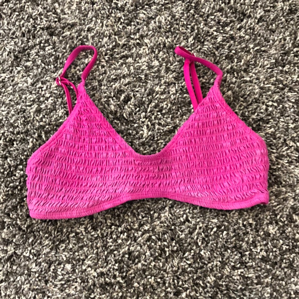 Hot pink smocked bikini top